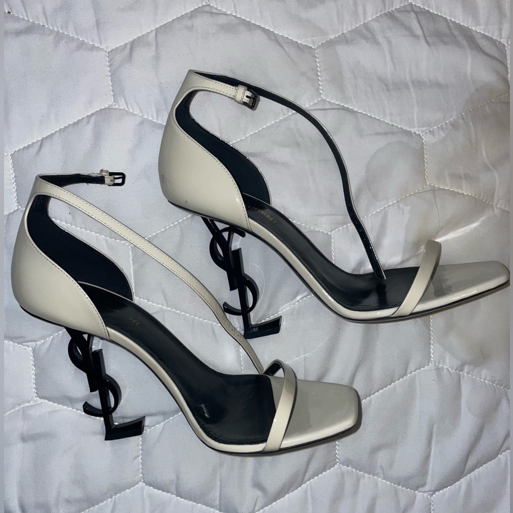 White Patent YSL Opyum Structural Heels